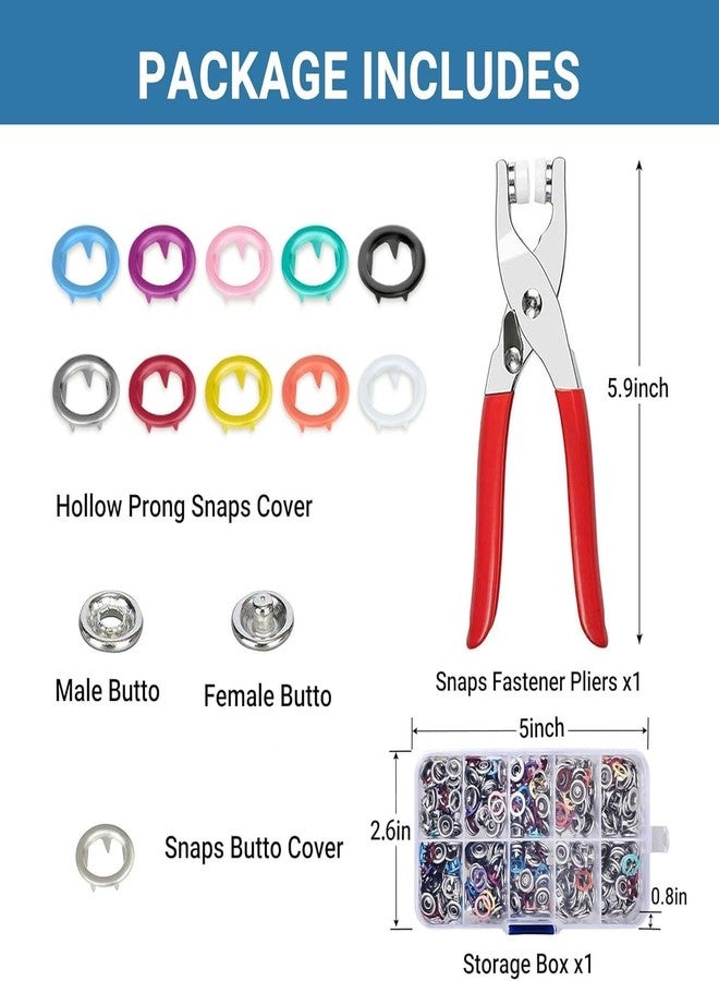 AJKN Snap Button Tool Kit, 100 Sets Metal Fasteners with Plier, 10 Colours, for Baby Bibs and DIY Clothing Projects [ Pack of 1 ] - Image 5